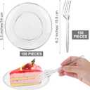 Breroa 300 Pieces Clear Disposable Plastic Plates with Plastic Forks 5.5 Inch Dessert Hard Round Appetizer Plates Food Grade Dinner Plates for Party Wedding Birthdays Elegant Cake Supplies