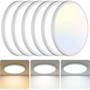libtit 6 Pack 13 Inch LED Flush Mount Ceiling Light, 3200LM 28W Ultra-Slim LED Ceiling Lights, 3000K/4500K/6000K Selectable Light Fixture for Bedroom, Kitchen, Bathroom, Hallway - White