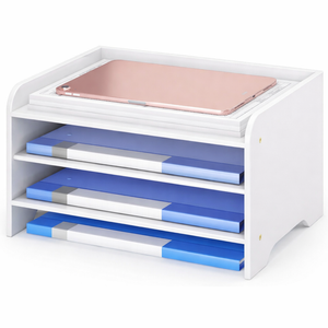 Desk File Organizer 4-Tier Desktop Paper Mail Organizer Document Holder for Home Office Supplies, Office Desk Accessories & Workspace (White)