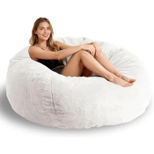 Faux Fur Comfy Bean Bag Chair Cover (No Filler), Fluffy Stuffed Animal Storage Bean Bag Covers Large Sofa for Adults, Premium Furry Fuzzy Chair for Living Room Bedroom, Beige