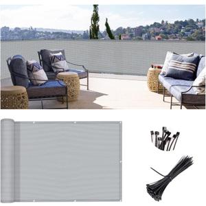 SUNLAX 3'x10' Grey Balcony Privacy Screen Fence Windscreen Cover Fabric Shade Netting Mesh Cloth with Grommets UV Protection for Patio, Backyard, Porch, Railing Shield 90% (We Make Custom Sizes)