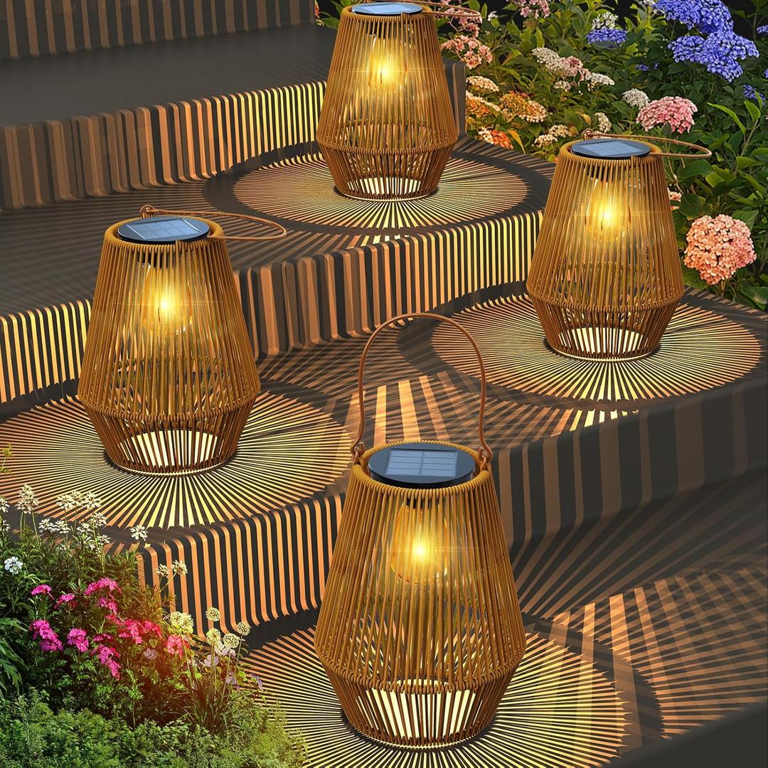 Solar Lanterns, KagoLing Solar Lanterns Outdoor Waterproof Hanging Solar Lights Outdoor Waterproof Solar Lamp Lights Decoration for Outside Garden,Yard,Patio,Porch,Trees,Lawn,Pathway Decor, 4 Pack
