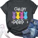 Easter Shirts for Women Cute Easter Shirt Cute Rabbit Graphic T-Shirt Bunny Shirt Easter Tops (Gray, M)