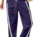 Track Pants Women Casual Drawstring Barrel Pant Lightweight Baggy Contrast Color Workout Pants with Pockets (Large, Purple)