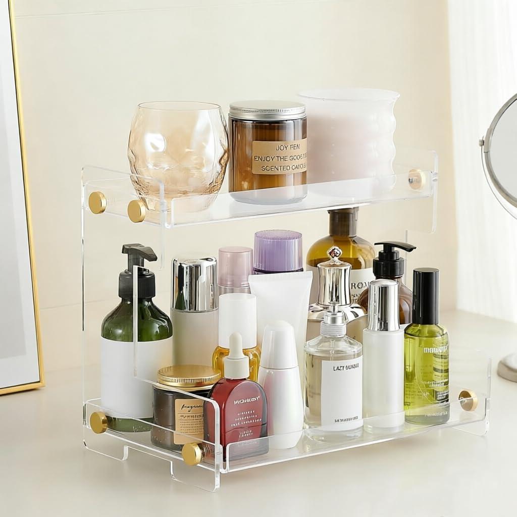 FFK Bathroom Organizer Countertop 2-Tier StorageBathroom Counter Organizer Acrylic Standing Holder Cosmetic Storage Perfume Shelf for Bathroom Bedroom Dressing Table