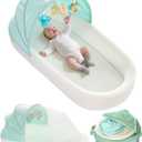 Portable Newborn Nest Lounger-Travel Bassinet,XL co-Sleeper with Canopy & Mosquito Net-Lightweight Foldable Lounger Cotton Cover & Supportive Mattress and Washable, Indoor-Outdoor Use (Green)