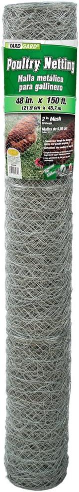 YARDGARD 2 Inch Poultry Netting, Chicken Wire Fence, 20 Gauge Galvanized Steel, Rabbit Fencing, Bird Enclosures, Garden Protection and Plant Support, 48 Inches x 150 Feet