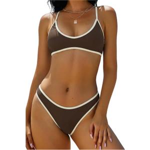 ZAFUL Women's Tie Back Padded High Cut Bralette Bikini Set Two Piece Swimsuit, Size: Medium