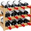 Bamboo Wine Rack, 3-Tier 12 Bottles Wine Storage Cabinet Shelf, Easy-Assembly Freestanding Bamboo Wine Racks Countertop for Kitchen Pantry Dining Room Bar, Natural