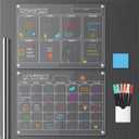 Hivillexun 16.5"x12" Clear Acrylic Magnetic Dry Erase Calendar Board with Monthly & Weekly Planner, 6 Markers & Large Eraser for Fridge, Office, Home (White)