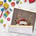 LKETW Vintage Christmas Deer Poster Hanger Frame, 12x16 inch, Pink Bow Deer Wall Art, Farmhouse Living Room Bedroom Decor