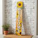 Vertical Wood Welcome Sign for Front Porch Vertical Decorative Sign Front Door Outdoor Indoor Welcome Sign 47.2x7.8 Inch Sunflower Outdoor Decor for Summer Front Porch Decorations.