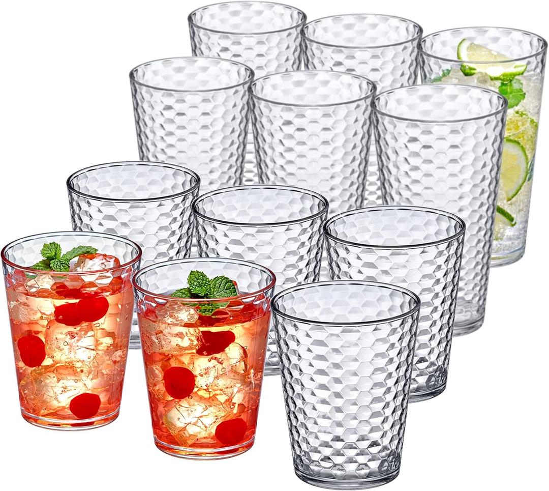 Amazing Abby - Snowflake - 16-Ounce and 24-Ounce Tumblers (Set of 12), Clear Reusable Plastic Cups, Stackable, BPA-Free, Shatter-Proof, Dishwasher-Safe