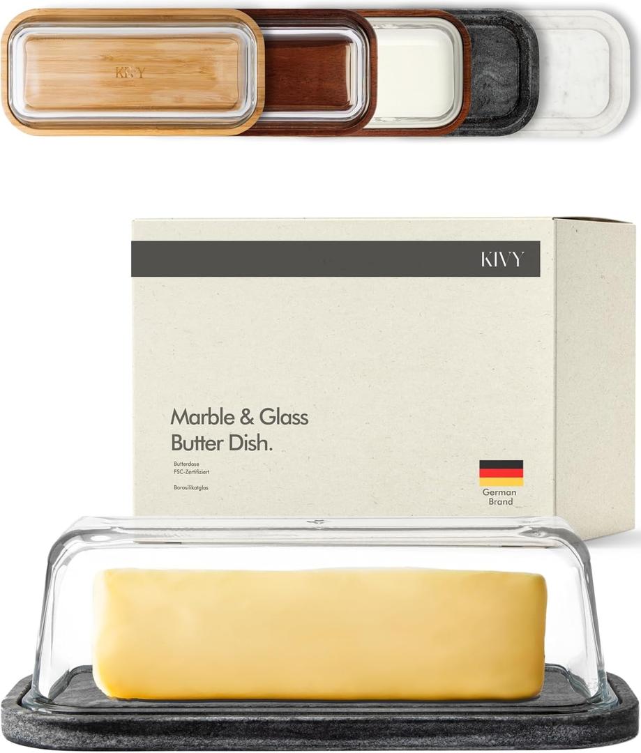 KIVY Butter Dish (Black Marble & Glass) - For countertop and refrigerator door shelf - Marble butter keeper - Stone butter dish - Glass butter dish with lid - Dishwasher Safe KIVY Butter Dish (Black Marble & Glass) - For countertop and refrigerator door shelf - Marble butter keeper - Stone butter dish - Glass butter dish with lid - Dishwasher Safe