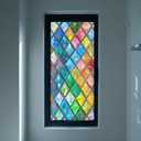 IVN Window Privacy Film Mosaic Diamond Stained Glass Window Film Decorative Static Cling Non Adhesive Removable Reusable Window Cling for Bathroom Shower Windows Anti Glare UV Blocking 17.7x39.3 Inch (Pastel Diamond Grid)
