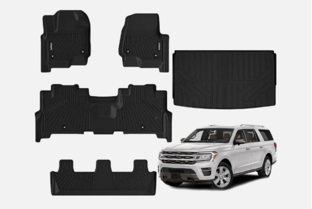 Naibeve Floor Mats for 2018-2024 Ford Expedition 8 Seats with 2nd Row Bench Seat-All Weather for Ford Expedition Floor Mats Liners 3 Row & Cargo Liner Behind The 3rd Row Accessories(Not for MAX)