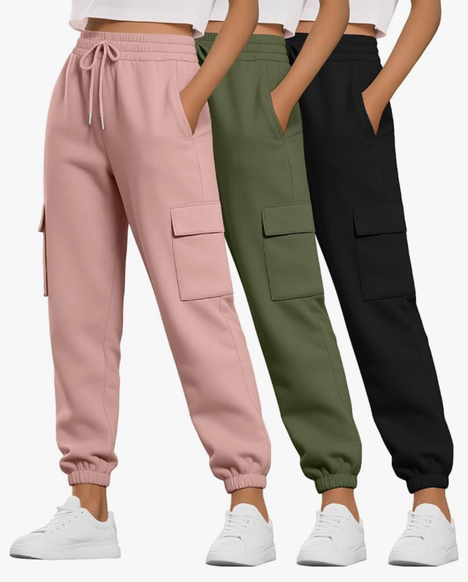 Neer 3 Pack Women's Cargo Sweatpants Joggers Pants Causal Gym Athletic Workout High Waist Bottom Y2k Fall Outfits with Pocket, XL
