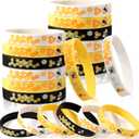 Threan Bee Silicone Bracelets Bulk Honeybee Rubber Wristbands Pack for World Bee Day Birthday Party Favors Decorations Spring Summer Party Supplies Gifts for Bags(96 Pieces)