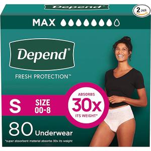 Depend Fresh Protection Adult Diapers, Incontinence & Postpartum Bladder Leak Underwear for Women, Disposable, Maximum, Small, Blush, 80 Count (2 Packs of 40), Packaging May Vary