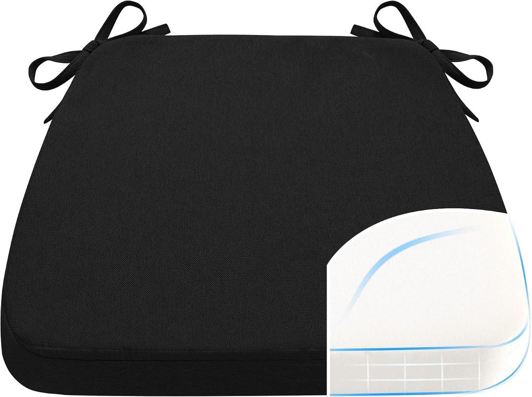 Hiasan D-Shaped Chair Cushions for Dining Chairs, 2" Thick Seat Cushions with Ties and Removable Washable Cover, Chair Pads for Kitchen, Indoor Dining Room Patio Chairs, 17" x 16", Black
