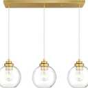 3-Light Gold Linear Chandelier, Globe Kitchen Island Lighting, Modern Pendant Light with Clear Glass for Dining Room Living Room Pool Table, ZCPL101BG-3S (8 inch)