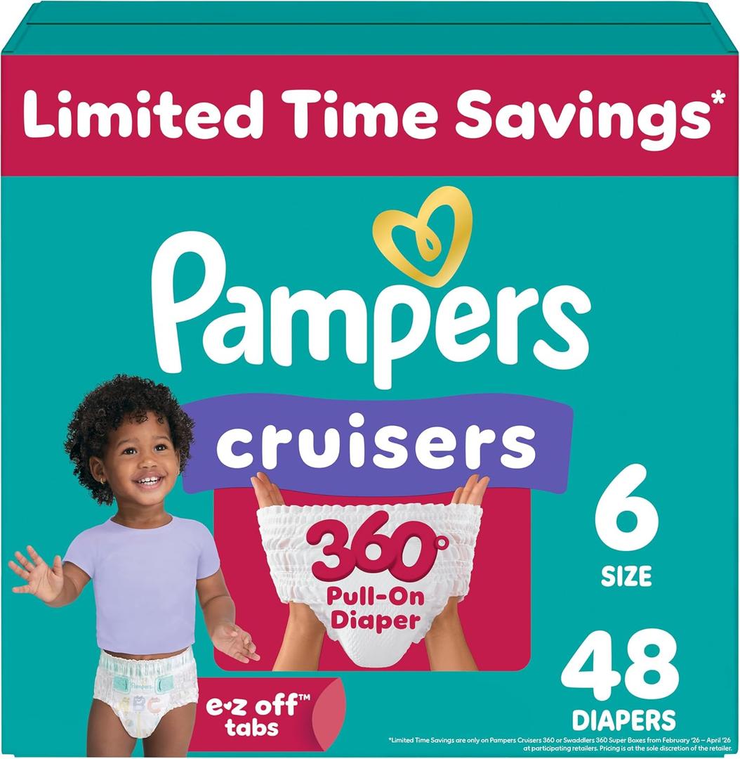 Pampers Diapers - Cruisers 360 - Size 6, 48 Count, Babyproof up to 100% Leakproof Pull-On Diaper
