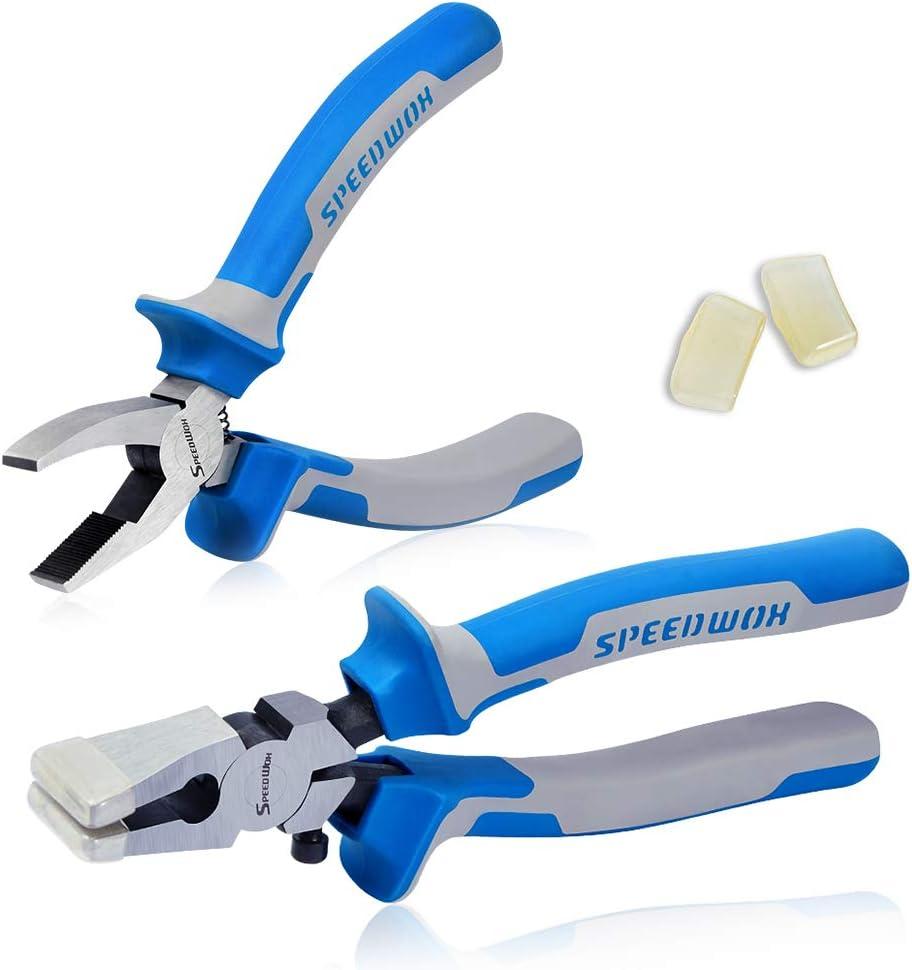 2 Piece Glass Breaker Pliers and Hammer Cutting Pliers Set with 2 Pairs Rubber Tips, Professional Glass Pliers, Blue (Breaking&Grozer)