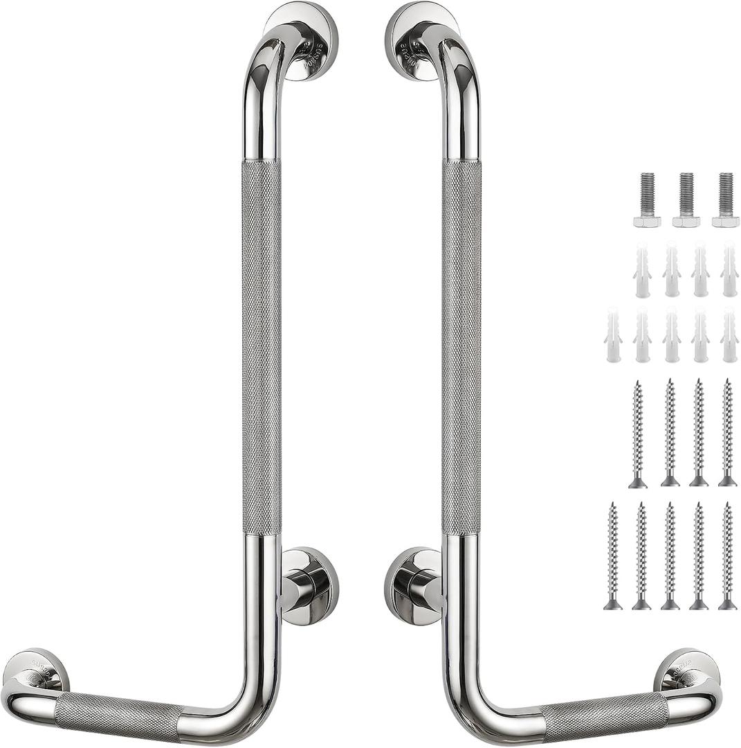 L-Shaped Grab Bars for Shower, 24 x 12 Inch, Stainless Steel, Right&Left