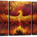 Yetaryy Fantasy Wall Art Canvas Prints Golden Red Burning Phoenix Volcanic Ancient Mystic Animal Birds Living Room Bedroom Home Decor Wall Decoration 3 Panels Wood Framed Poster - 60" W x 28" H