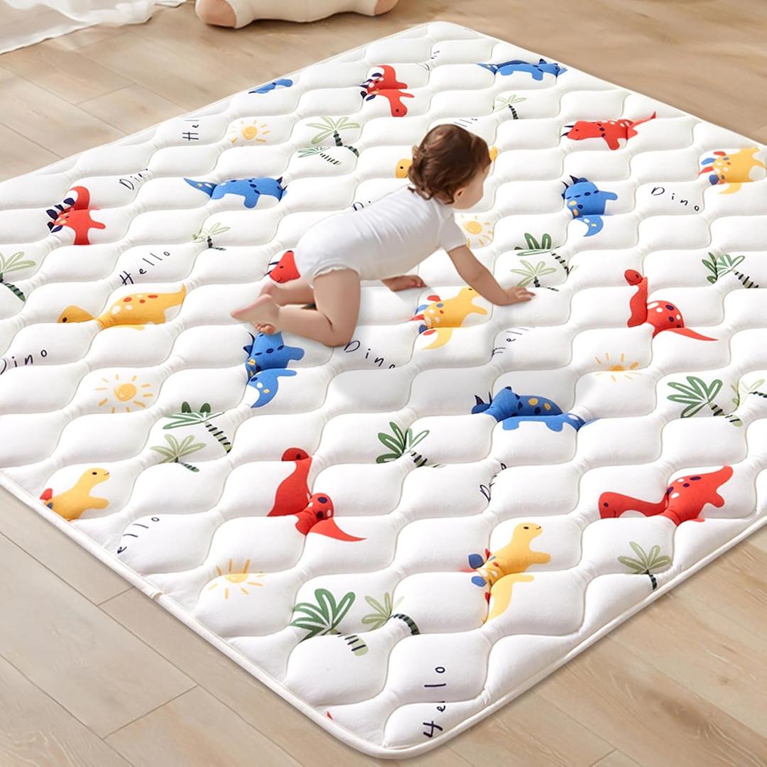 Odorless Premium Foam Baby Play Mat 36" x 36", Soft Microfiber Fabric Crawling Mat for Floor- Comfortable and Hypoallergenic, Non-Slip Cushioned Floor Playpen mat for Infants, Babies, Toddlers (B- Fun Dinosaur)