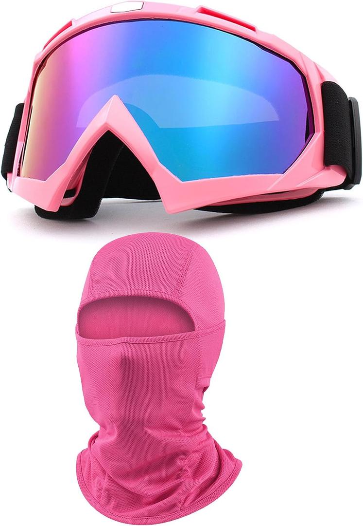 Motorcycle Goggles with Balaclava for Women Girls, Dirt Bike ATV Motocross Riding Racing Ski Goggle Safety Glasses