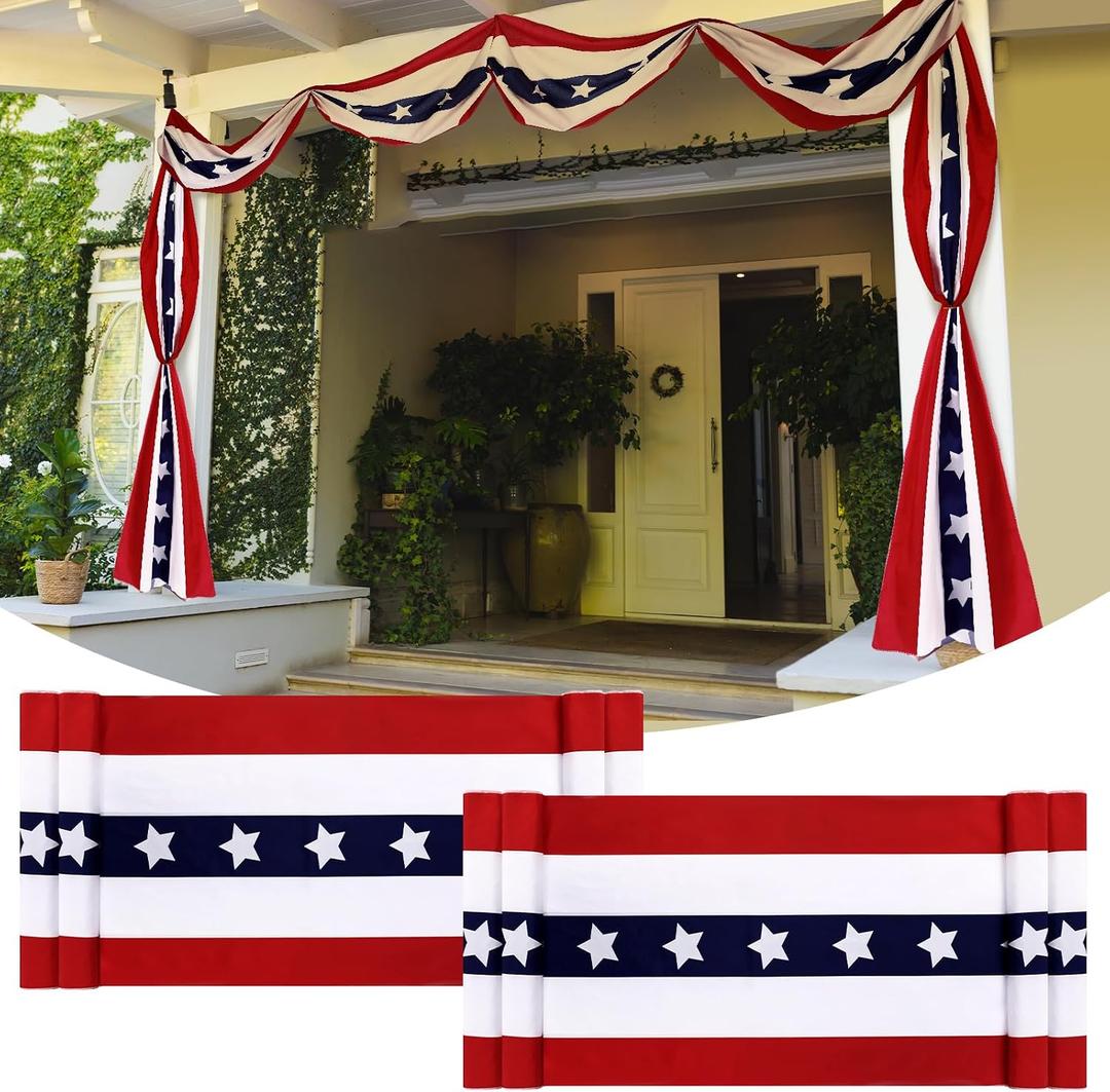Remagr 2 Pack 2.5 x 20 ft 4th of July Decorations Large Patriotic Flag Bunting 250th Anniversary Decorations Independence Day Memorial Days Flag Red White Blue USA Banner for Outdoor