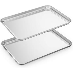 Baking Sheets Set of 2, HKJ Chef Cookie Sheets 2 Pieces Stainless Steel Baking Pans & Toaster Oven Tray Pans, Rectangle Size 23.54L x 15.67W x 1.18H inch & Non Toxic & Healthy & Easy Clean, 24inch