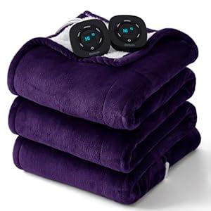 Bedsure Electric Blanket King Size - Dual Control Heated Blanket King Size, Fast Heating with 10 Time Settings & 10 Heat Settings, Warm Gift for Grandma (100x90 inches, Purple)