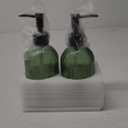 Green Glass Soap Dispenser Set with Black Pump, 13.5oz Refillable Liquid Hand Soap Dispenser, Lotion Dish Soap Dispenser for Modern Home Decor, Bathroom, Kitchen Countertop, Hotel (2 Pack)