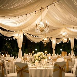 Ivory Wedding Ceiling Drapes Curtain Drapery Fabric Chiffon Ceiling Draping Fabric for Wedding Birthday Party Engagement Banquet Stage Swag - 5ft x 30ft, 6 Panels