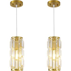 Pendant Lights Modern Gold Pendant Light, Mini Crystal Pendant Lighting for Kitchen, Dining Room, Bedroom Adjustable Pendant lamp (Gold 2 Pack)