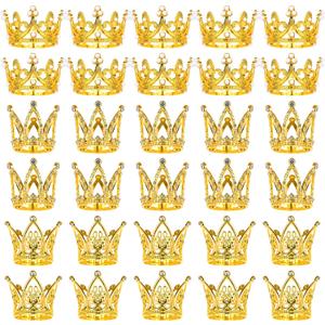30 Pcs Crowns for Flower Bouquets, Gold Crown Cake Topper, Mini Crown for Flower Bouquet, Pearl Tiara Princess Gold Crown for Wedding Baby Shower Birthday Mothers Day Graduation Party Decor 3 Style