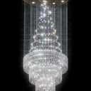 Flashing God D32''XH100'' Modern Large Chandelier for High Ceiling Raindrop Crystal Chandelier High Ceiling Pendant Light Fixture for Hallway Living Room Gold Stairwell Chandeliers