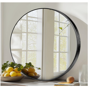 24 inch Round Mirror Black Frame Vanity Mirrors Bathroom Wall Mounted for Over Sink Circle, Shatterproof Glass, Aluminum Alloy, for Bedroom, Living Room, Entryway Decor