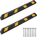 PioneeerWorks 72'' Heavy Duty Rubber Parking Bump Curb with Reflective Stripe, 6FT 55000 LBS High Visibility Parking Stoper for Garage Cars Trucks Driveway 2 Packs Black/Yellow Mounting Hole Include
