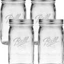 Ball Wide Mouth Glass Mason Jars with Lids and Bands, Used for Canning, Pickling, Juice, Jam, Jelly, Quart Size 32 Ounce (Pack of 4)
