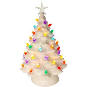 Kurt Adler 14" Battery Operated LED Lighted Ceramic White Tree Table Piece