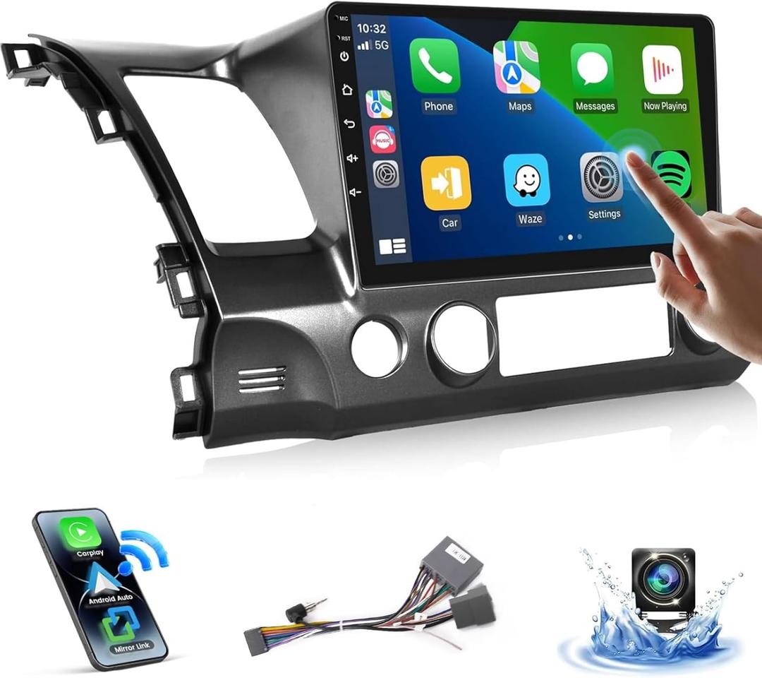 Upgrades Stereo for Honda Civic 2006-2011 Radio Wireless Apple Carplay Android Auto Leadfan 10.1" IPS Touchscreen for Honda Civic Radio Android Headunit Display GPS WiFi FM Mirrorlink Rear Camera SWC