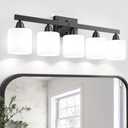 VOLISUN Matte Black Bathroom Light Fixtures, 5-Light Bathroom Vanity Lights Over Mirror, Modern Vanity Light for Bathrooms, Bathrooms Lights Fixtures Over Mirror with Milky White Frosted Glass Shades