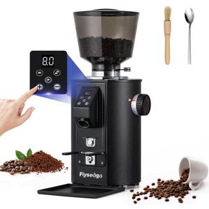 Commercial Coffee Grinder Heavy Duty, 64mm Flat Burrs Button Control, Black | 8 Precise Grind Settings, Stainless Steel, Anti-Static, 35oz Hopper, 400W Heavy-Duty Motor, Low Noise, Home & Business Use