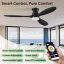 52" Smart Flush Mount Ceiling Fans with Light Remote,Wood,Low Profile,Black | Alexa/App Control,Easy Install,Quiet,Hugger LED Ceiling Fan for Outdoor Indoor Patio Bedroom Living Room,3 Blade,High CFM