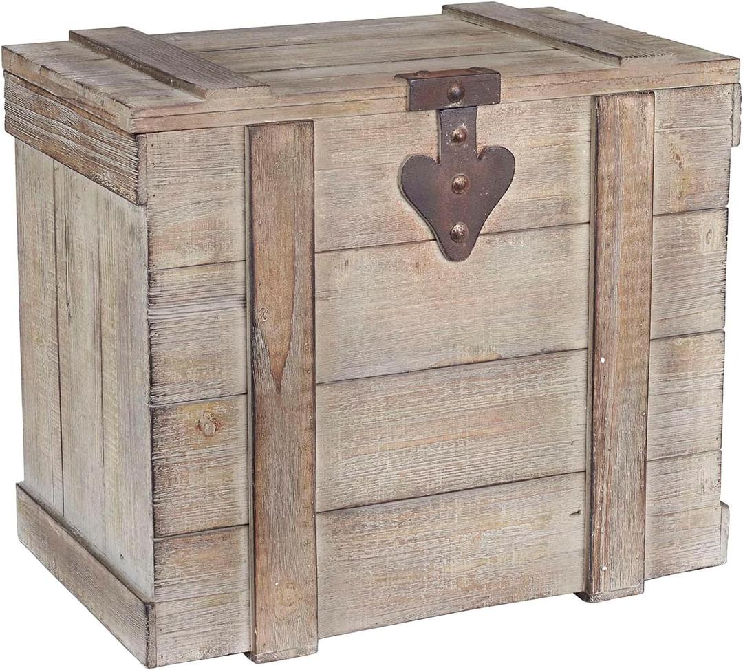 Household Essentials White Washed Rustic Decorative Wooden Trunk, Medium