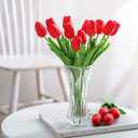 Kisflower 30Pcs Latex Tulips Real Touch Red Artificial Flowers Fake Tulips Arrangement Bouquet for Home Office Wedding Decor (Red)