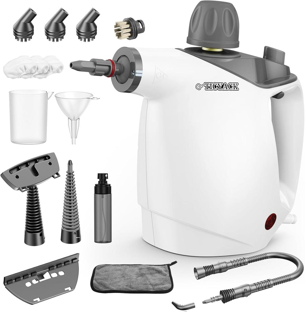 Handheld Steam Cleaner, Steam Cleaner with 16 PCS Accessory & Safety Lock, Large Capacity Natural Surface Steam for Cleaning, Multipurpose Steam Cleaner for Home, Car, Bathroom, Grease(White)